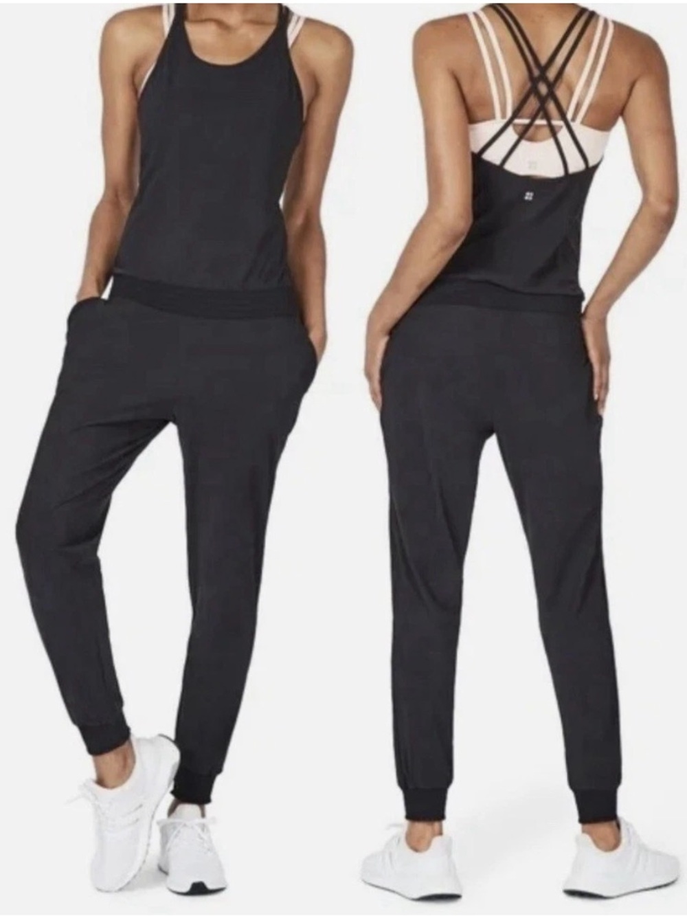 Sweaty Betty Explorer Strappy Back Jumpsuit Black Relaxed Athleisure Size Small